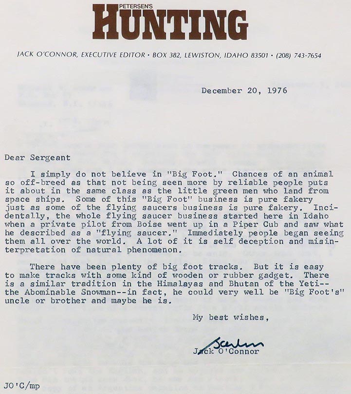 Jack O Connor Mauser Letter