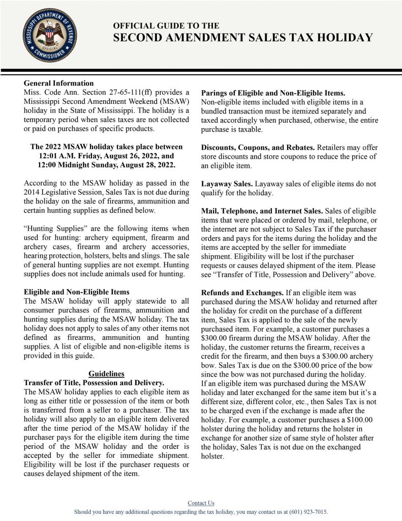 Mississippi 2nd Amendment Sales Tax Holiday