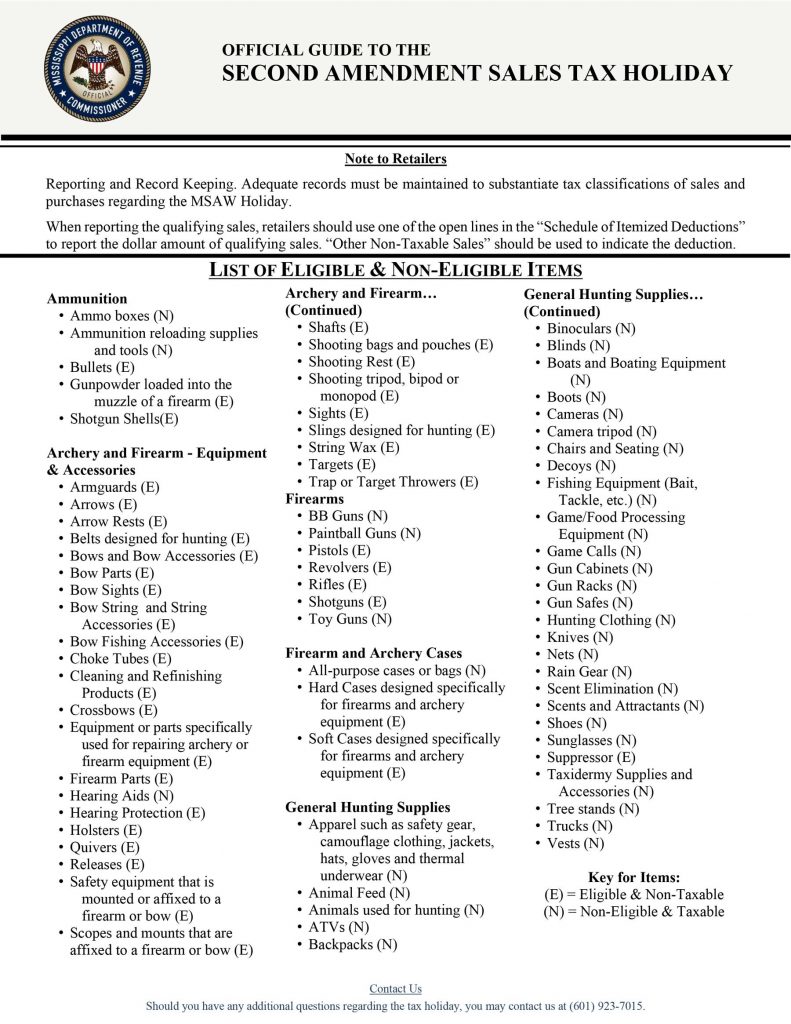 Mississippi 2nd Amendment Sales Tax Holiday