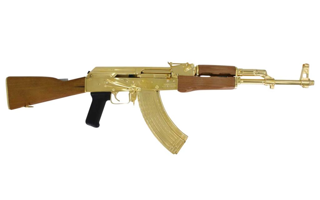 Seattle Engraving Center 24K Gold Plated WASR in Maple finish. Buy it on GunBroker.com Century Arms WASR-10 AK-47