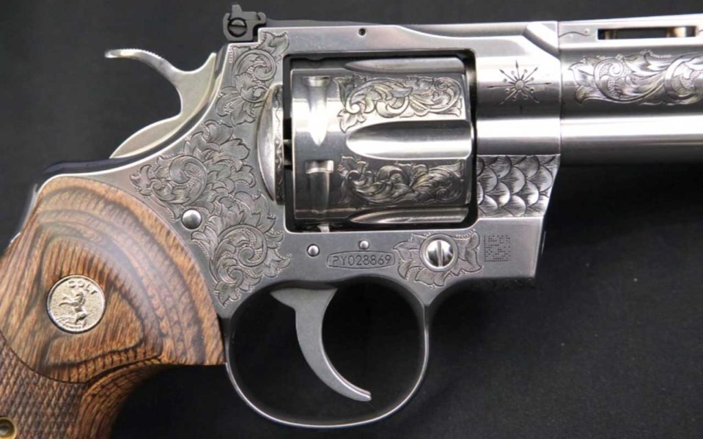 Tyler Gun Works Engraved Colt Python Stainless .357 Mag Revolver: GunBroker.com Item 972478355
