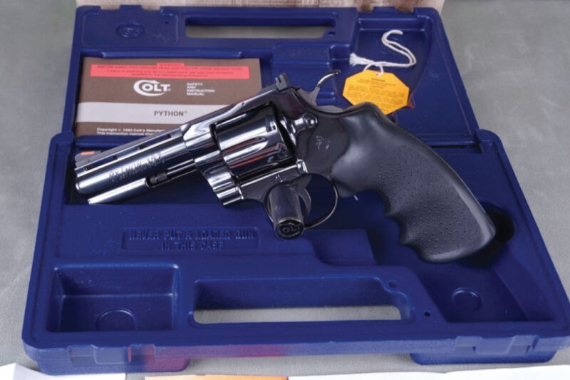GunBroker.com Item 1003060103, Exceptional 1994 Colt Python 357 Magnum 4'' Royal Blue w Orig. Box & Papers, was sold on 9/10/2023