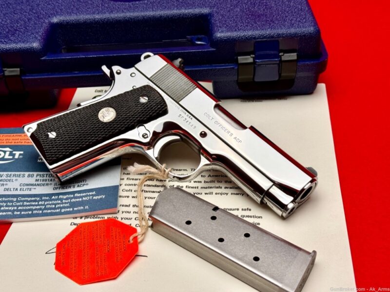 GunBroker.com Item 1027098948, 1989 Colt Officers MKIV .45ACP In Box 1989 COLT OFFICERS MKIV .45ACP IN BOX BREATHTAKING BRIGHT STAINLESS was sold on 1/7/2024