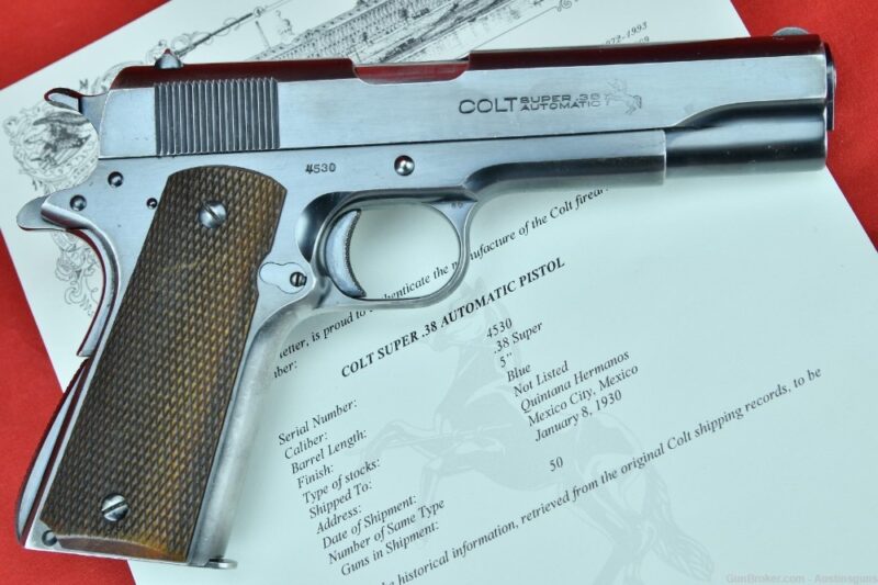 GunBroker.com Item 1025934164, RARE & FINE 1930 Colt PRE WAR 38 Super Pistol - SHIPPED TO MEXICO CITY was sold on 1/01/2024