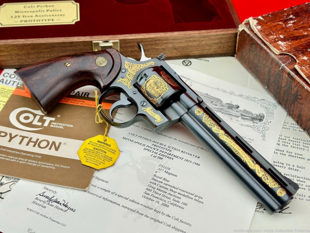 GunBroker.com Item 1031974232, + PROTOTYPE + 1979 Colt Python 6" Blue 357 Magnum FACTORY ENGRAVED NOS was sold for $26,715.00 on 4/14/2024