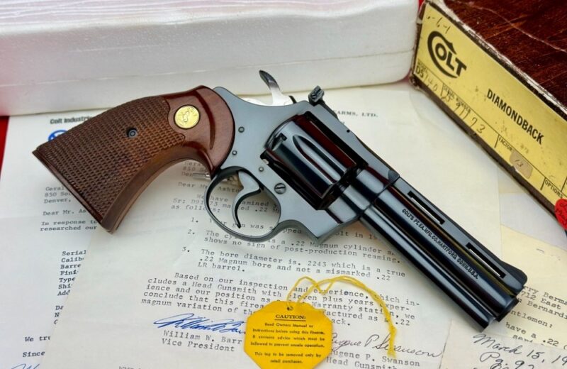 GunBroker.com Item #1049282724, HOLY GRAIL Factory .22 Magnum Colt Diamondback 4" Blue - TONS OF PAPERWORK was sold for $35,287.00 on 5/19/2024