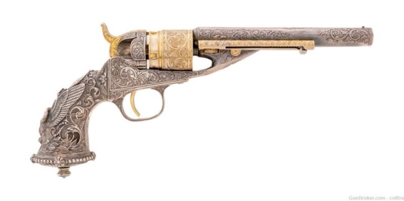 GunBroker Item #1066125282, Beautiful Engraved Colt 1862 Pocket Navy w/ Tiffany Grips (Ac499) was sold for $32,500.00 on 9/11/2024