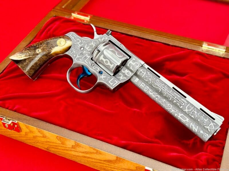 GunBroker Item #1068669275, KELLY LASTER CATTLE-BRAND ENGRAVED| COLT PYTHON FRENCH GREY - MAMMOTH IVORY was sold for $17,024.00 on 10/13/2024