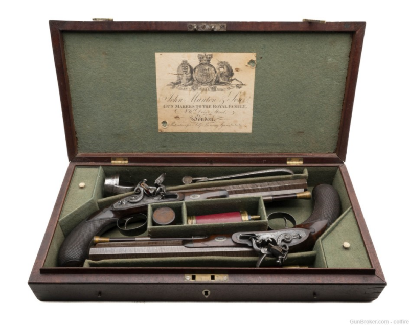 GunBroker.com Item #1022254509, Cased Pair Of Flintlock Pistols by John Manton (AH8168) was sold for $45,000.00 on 1/03/2024