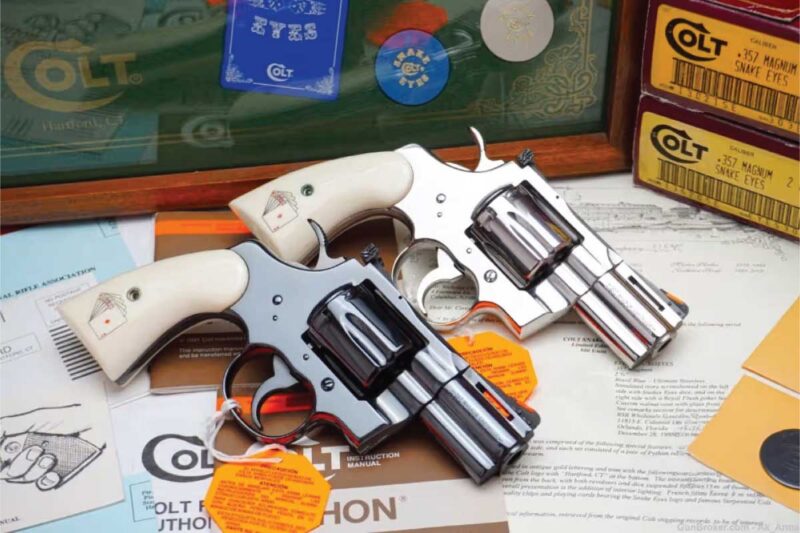 GunBroker Item #1101516213, Colt Python Snake Eyes Set .357 Mag #303 of 500 was sold for $27,802.00 on 05/4/2025