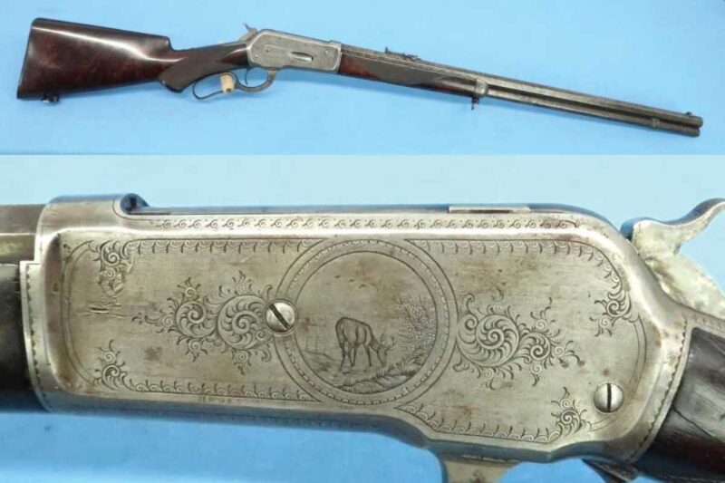 GunBroker Item #1125975954, Winchester 1886 Deluxe Engraved Sporting Rifle 45-90 WCF OBSB Antique 1888 sold for $19,999.99 on 10/12/2025