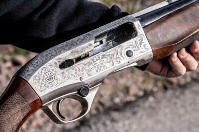 The A400L showcases premium engraving and a refined nickel-plated receiver for a high-end finish.