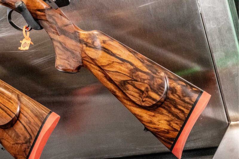 Cooper Rifle Model 5200 butt stock crafted from premium Turkish walnut, showcasing smooth natural grain and classic form.