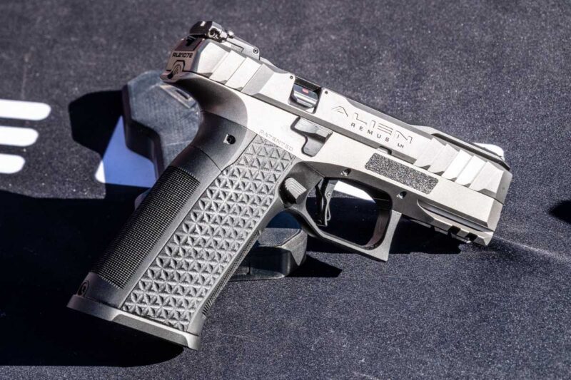 The Laugo REMUS Left-Hand Alien LO is a high-performance semi-automatic pistol designed specifically for left-handed shooters