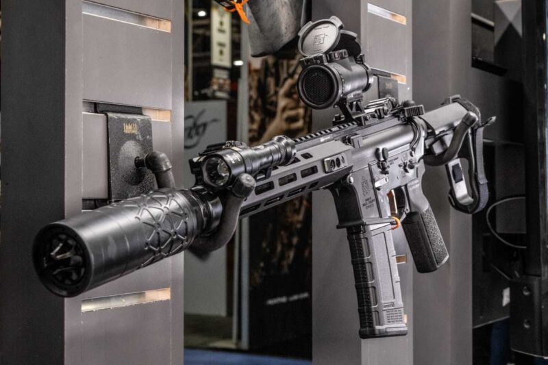 Four-prong flash hider helps reduce muzzle flash on the compact Springfield Armory .300 Blackout pistol.