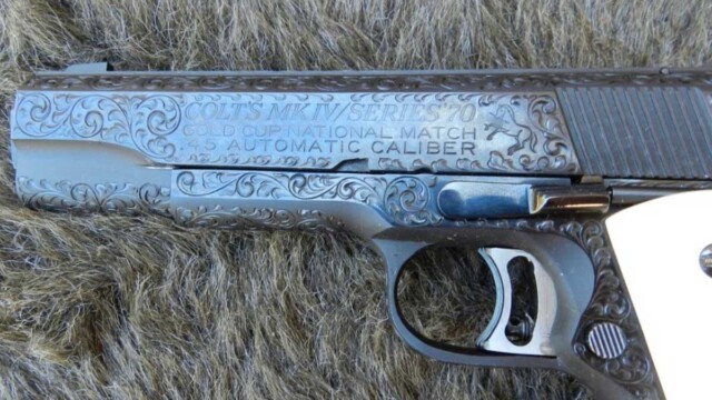 Colt-GCNM-45ACP-5'-Blue-Factory-D-Engraved_left_side_barrel-engraving-detail
